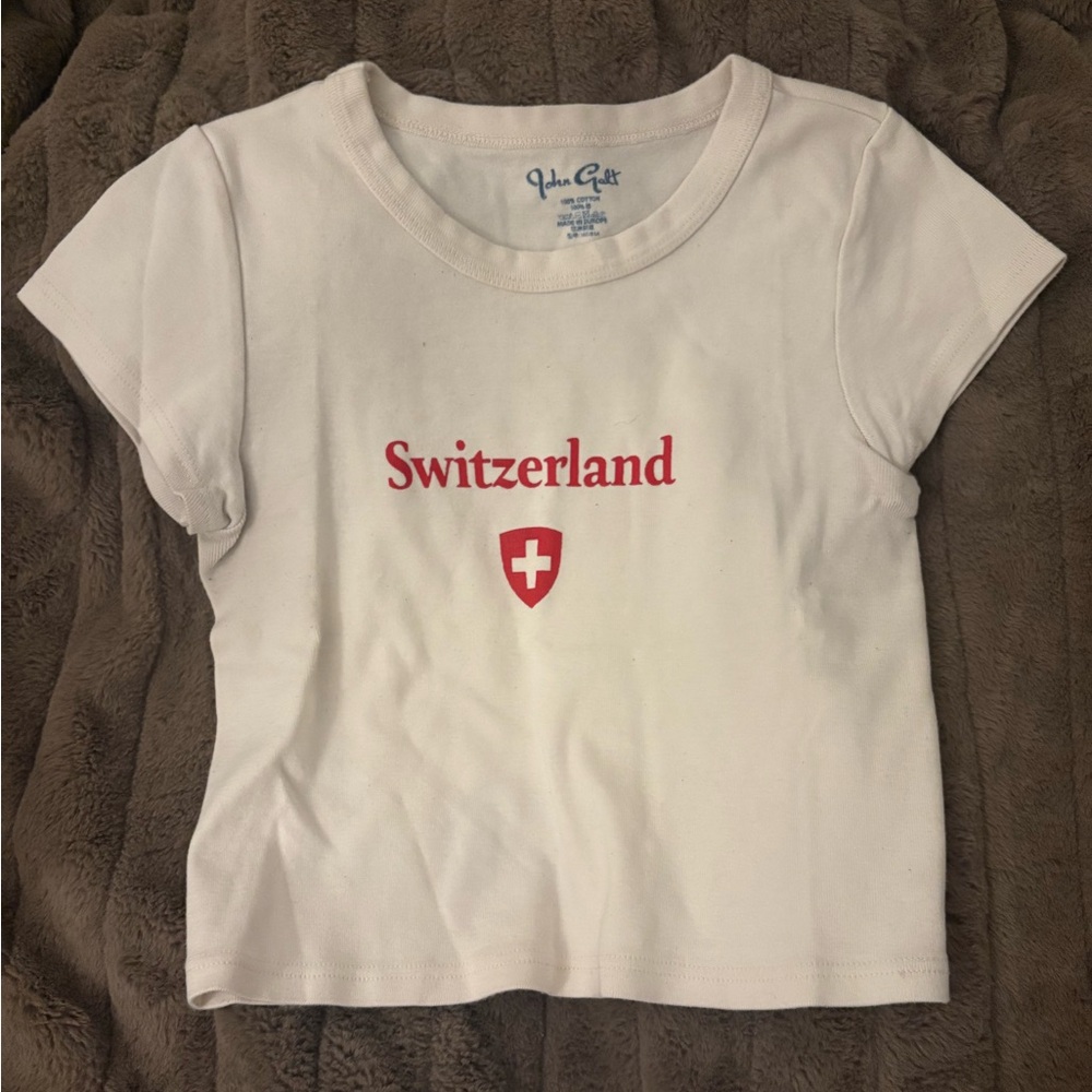 SOLD - Brandy Melville White and Red Switzerland Tee